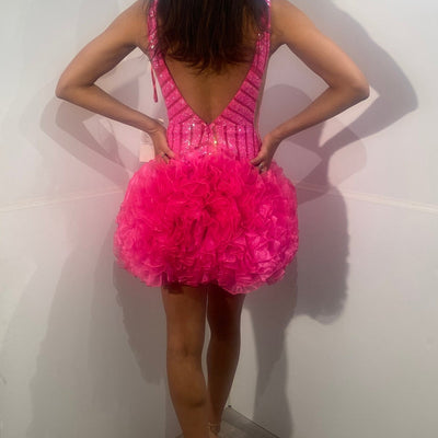 Sequin Short V-Neck Ruffled Dress by Jovani 39931