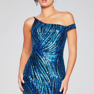 Sequin Print Short One Shoulder Dress by Jovani 39951