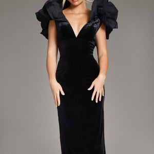 Jovani 39978 Ruffle Tea Length Velvet Formal Dress