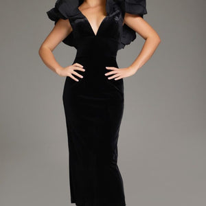 Jovani 39978 Ruffle Tea Length Velvet Formal Dress