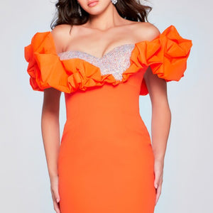 Jovani 39985 Short Ruffle Sleeve Beaded Cocktail Dress