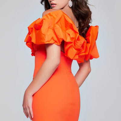 Satin Ruffled Short Off Shoulder Dress by Jovani 39985