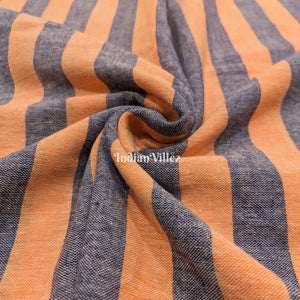 Orange Gray Strips Organic Natural Dyed Kotpad Fabric
