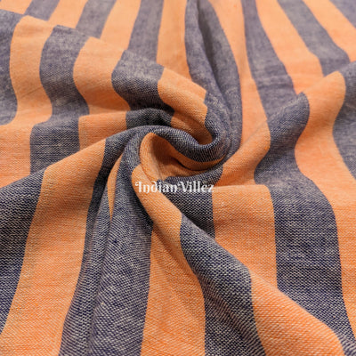 Orange Gray Strips Organic Natural Dyed Kotpad Fabric