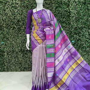 Lavender & Purple With Multicolor Double Pallu Berhampuri Silk Saree