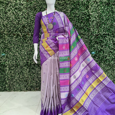 Lavender & Purple With Multicolor Double Pallu Berhampuri Silk Saree