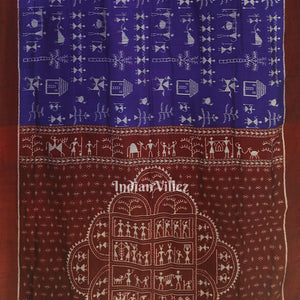 Blue Village Tribal Theme Contemporary Odisha Handloom Silk Saree