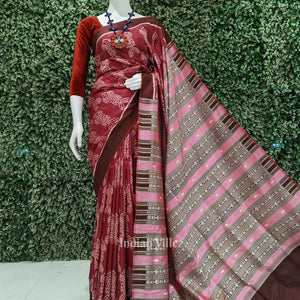 Wine Contemporary Odisha Handloom Silk Saree