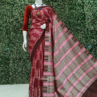Wine Contemporary Odisha Handloom Silk Saree