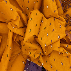 Mustard Bengal Cotton Saree With Triangle Motifs