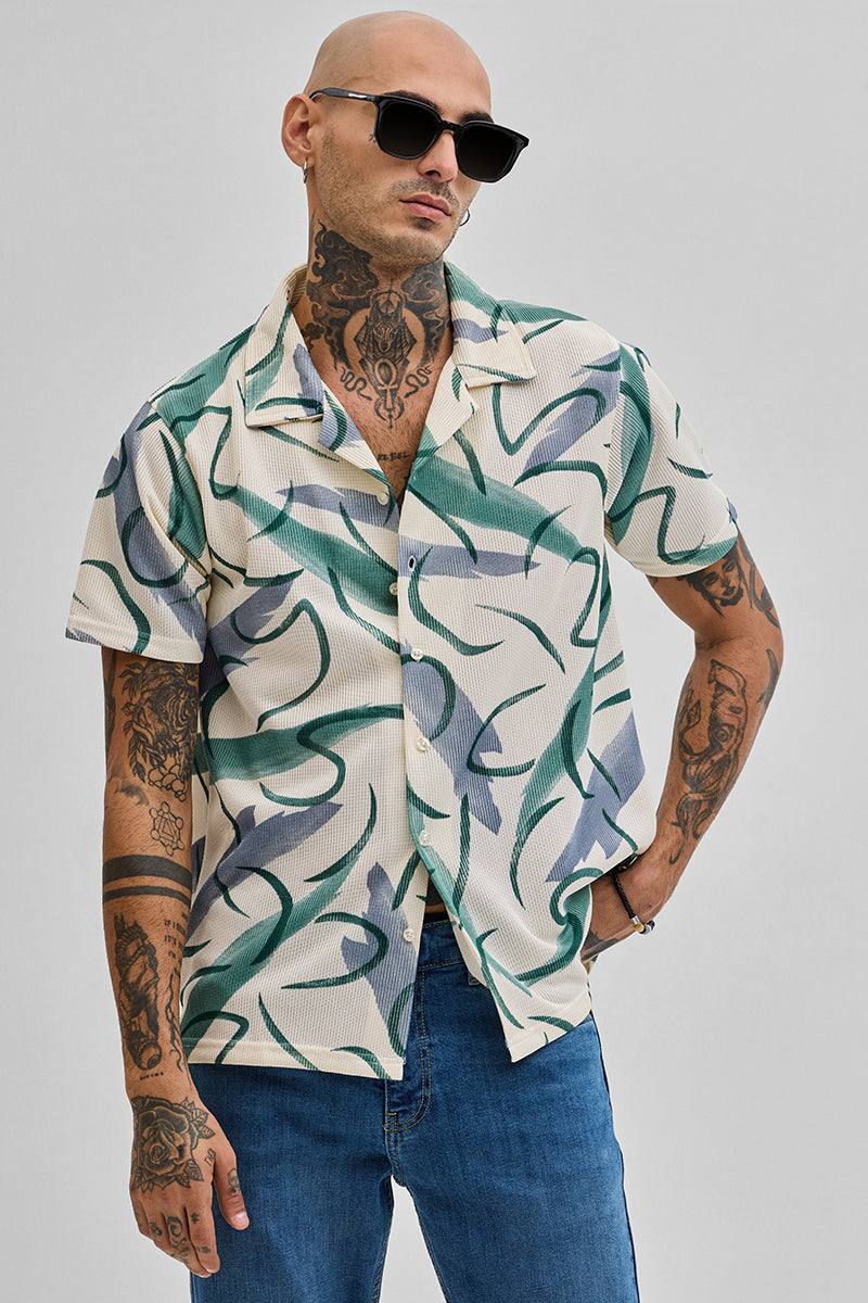 Cream Abstract Box Fit Shirt