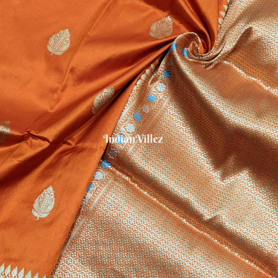 Orange Floral Meenakari Banarasi Katan Silk Saree