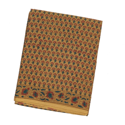 Beige Woven Jaipur Cotton Saree With Printed Flower Motifs