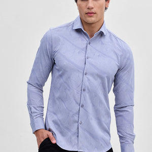 Light Blue Slim Fit Self-Design Shirt