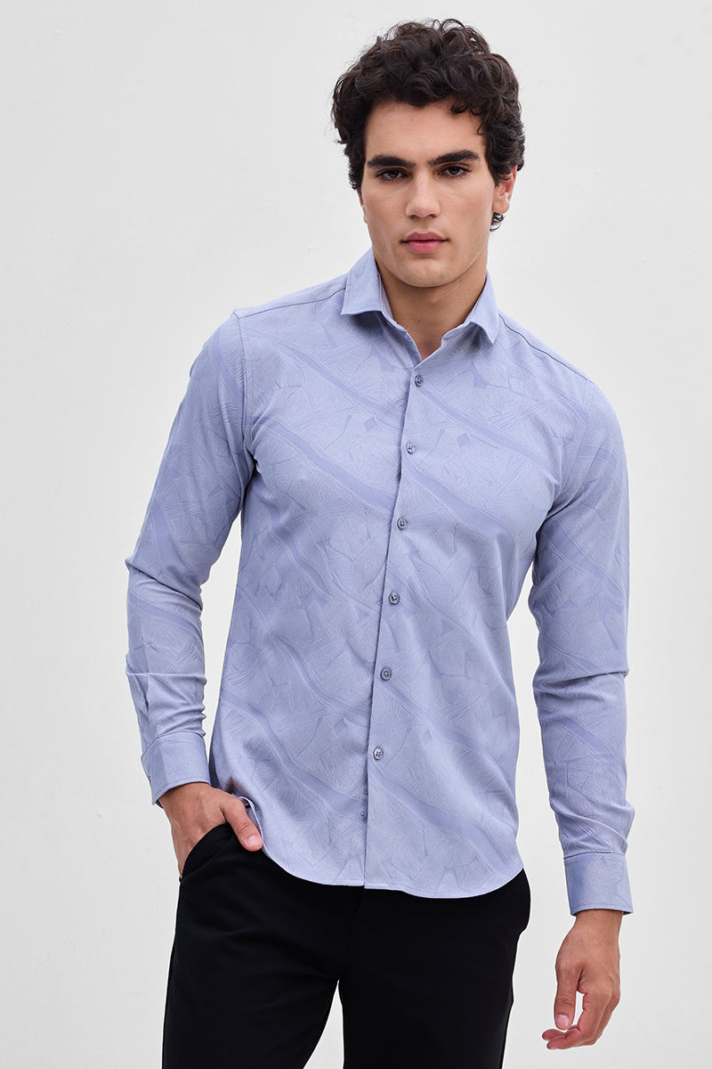 Light Blue Slim Fit Self-Design Shirt