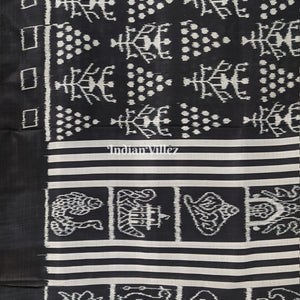 Black White Tribal Jhoti Contemporary Silk Saree with Nabakothi Anchal