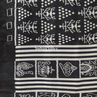 Black White Tribal Jhoti Contemporary Silk Saree with Nabakothi Anchal