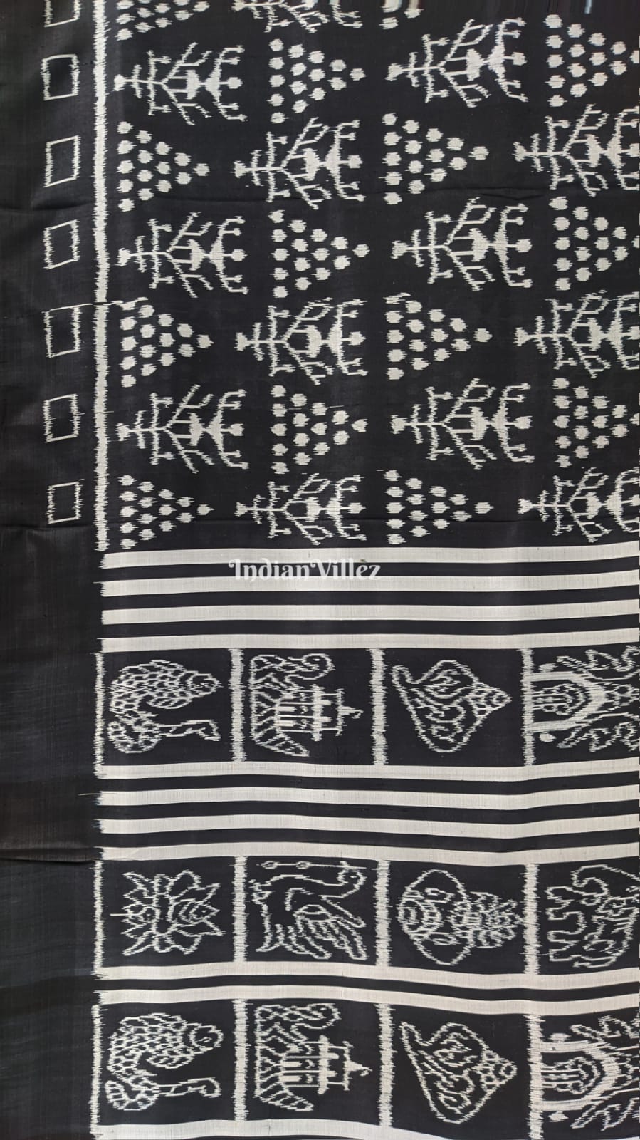 Black White Tribal Jhoti Contemporary Silk Saree with Nabakothi Anchal