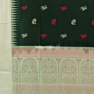 Bottle & Lemon Green Bomkai Contemporary Silk Saree