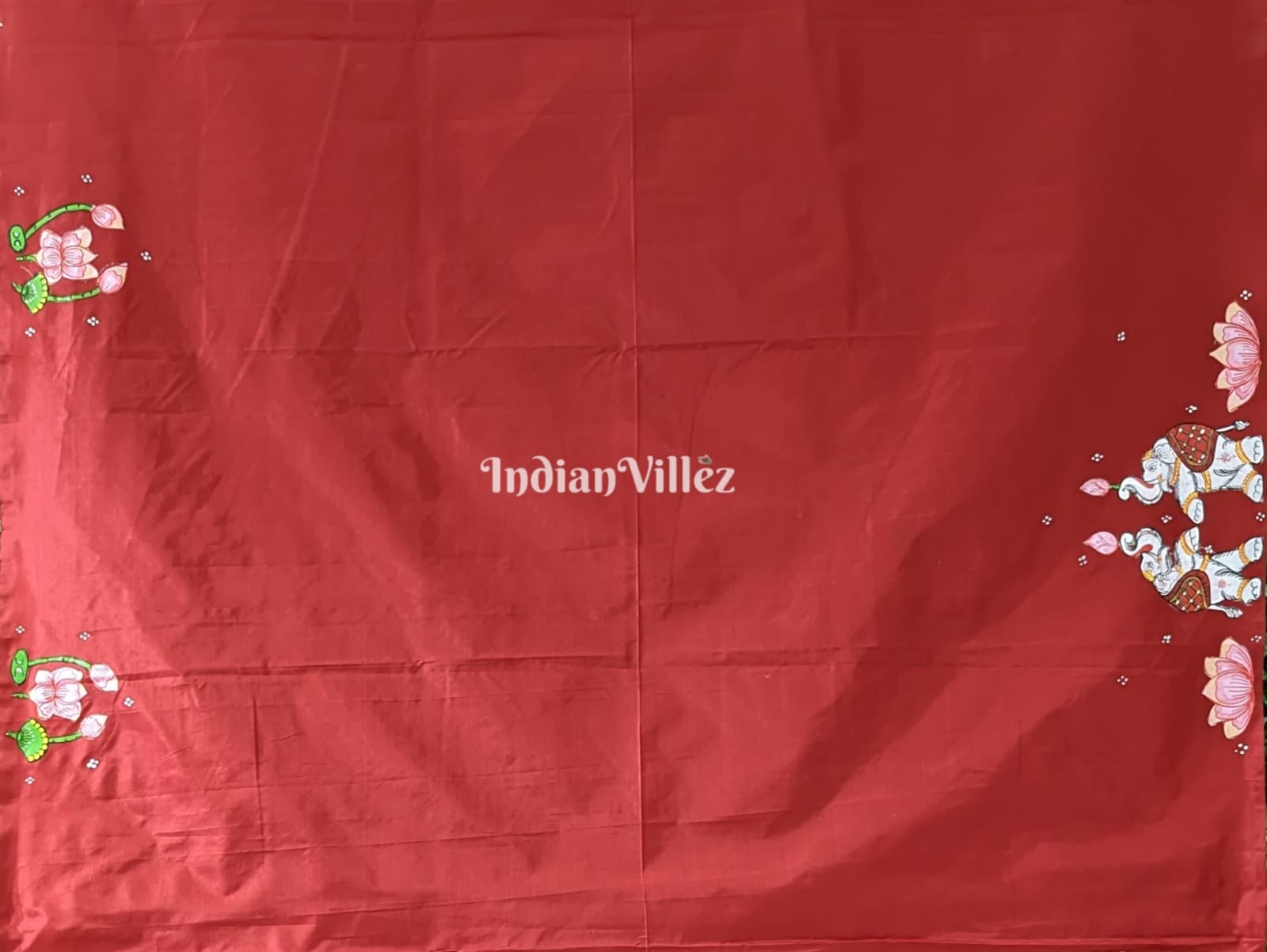 Maroon Maa Laxmi Hand-Painted Pattachitra Saree