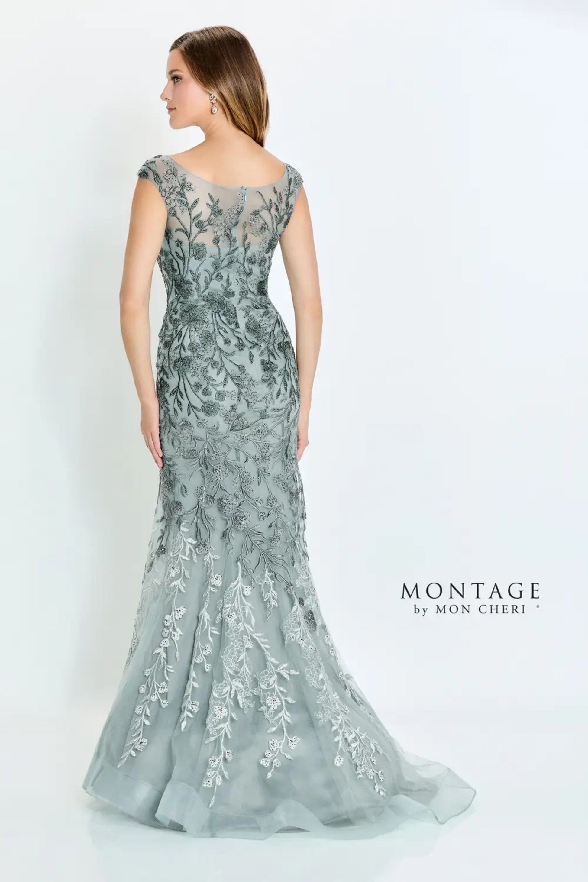 Montage M522 Beaded Floral Long Formal Ombre Evening Dress