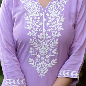 Lavender Lucknowi Embroidered Rayon Salwar Suit
