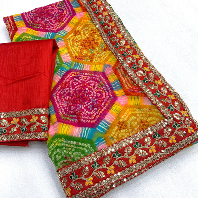 Soft Georgette Heavy Lace work Bandhani Saree