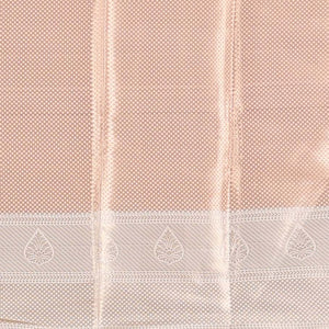 Orange  floral vine printed semi-banaras tissue silk saree with zari border & argyle design pallu