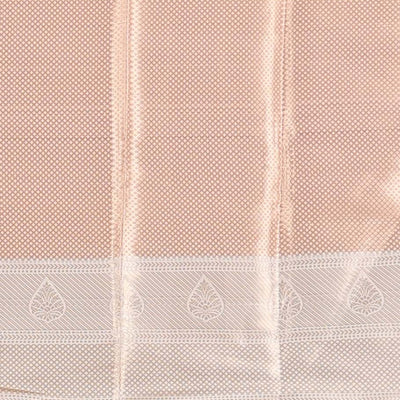 Orange  floral vine printed semi-banaras tissue silk saree with zari border & argyle design pallu