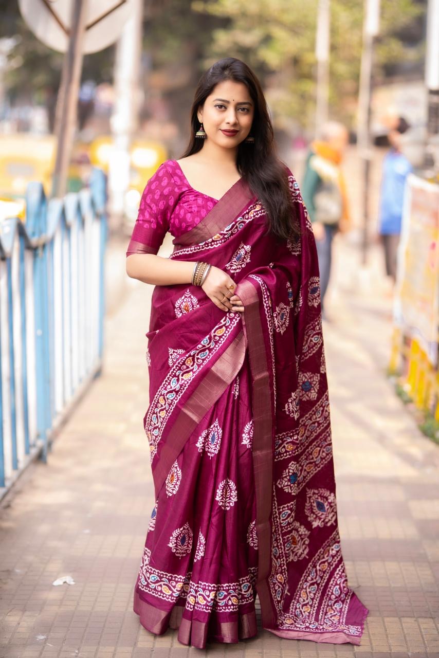 Soft Silk Batik Print Saree