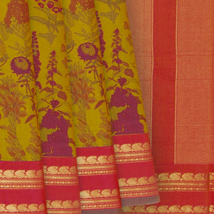 Sage Green Gadwal Handloom Printed SICO Saree -Sage Green