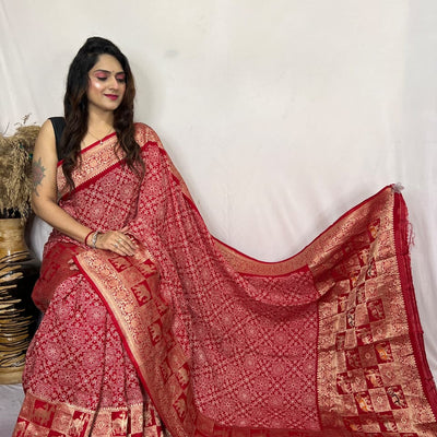 Dola Silk Authentic Hand Crafted Ajrakh Work Saree
