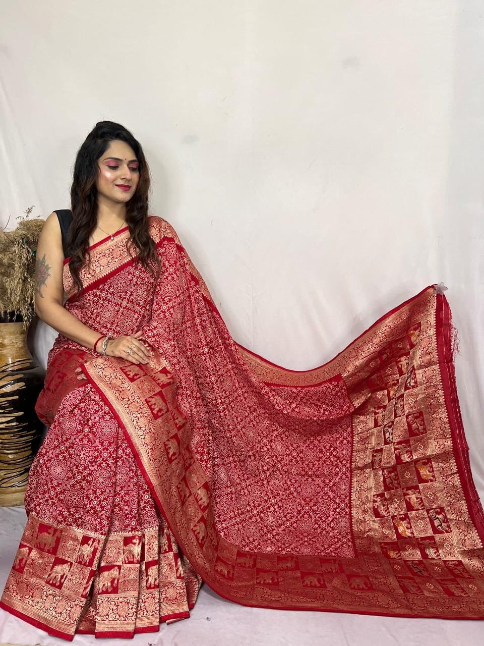 Dola Silk Authentic Hand Crafted Ajrakh Work Saree