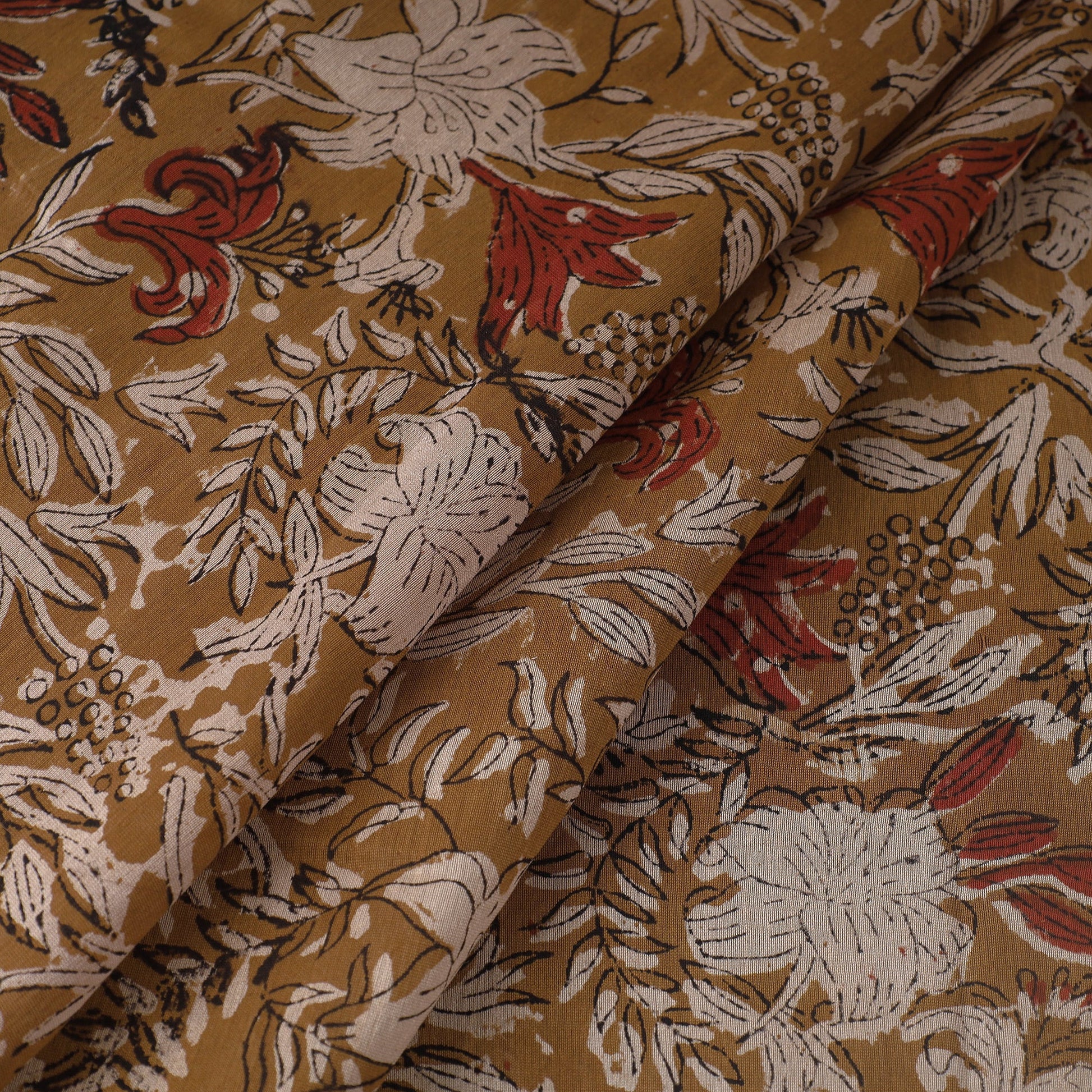 Brown - Ajrakh Dabu Bagru Block Print Chanderi Silk Fabric 09