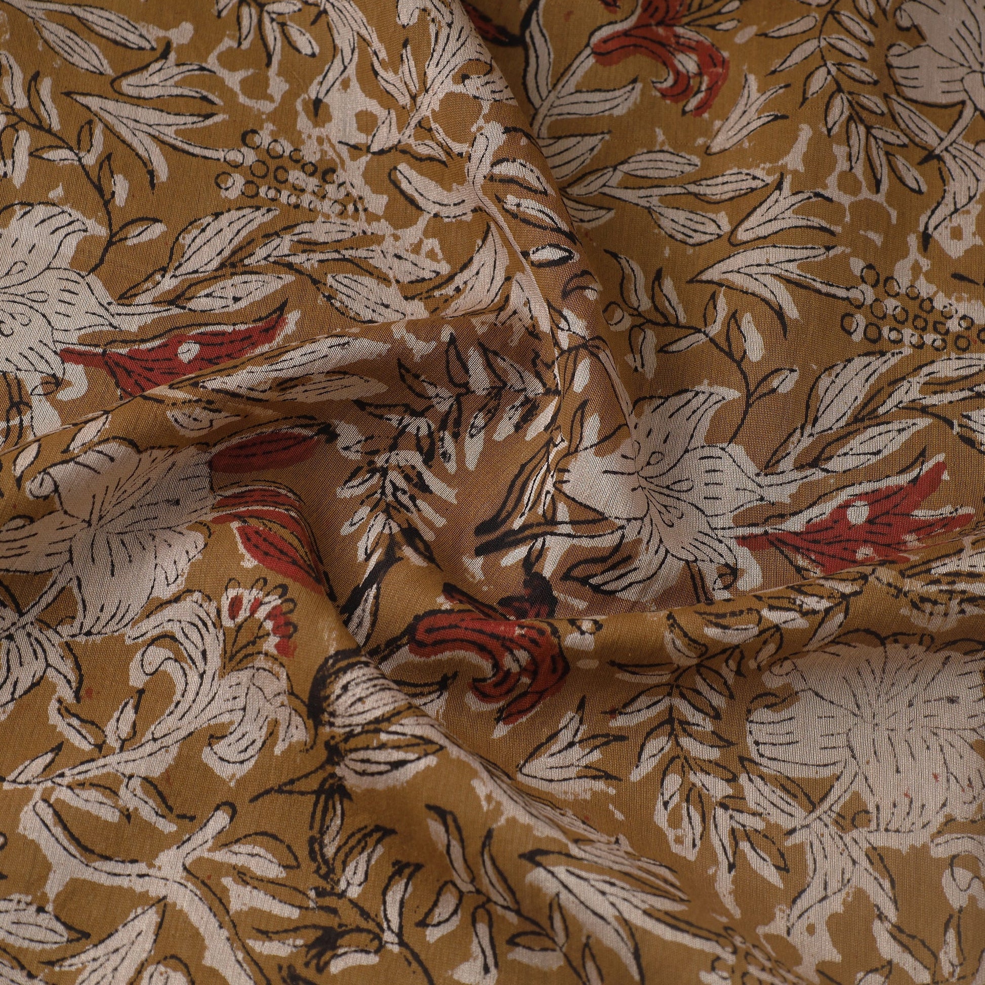 Brown - Ajrakh Dabu Bagru Block Print Chanderi Silk Fabric 09