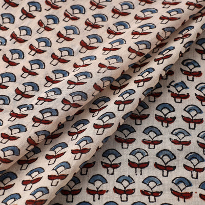 Beige - Ajrakh Hand Block Printed Mul Cotton Fabric 05