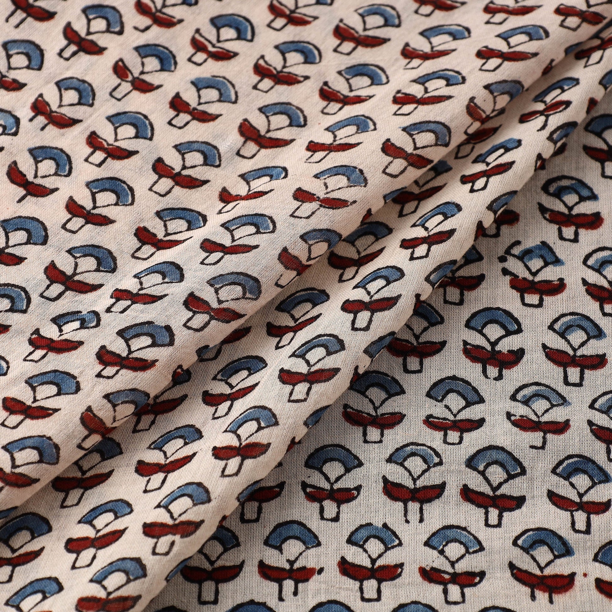 Beige - Ajrakh Hand Block Printed Mul Cotton Fabric 05