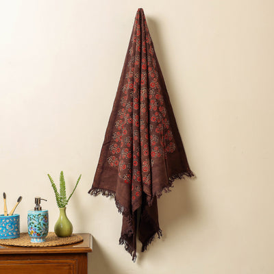 Brown - Block Print Cotton Ajrakh Handloom Towel