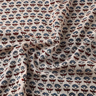 Beige - Ajrakh Hand Block Printed Mul Cotton Fabric 05