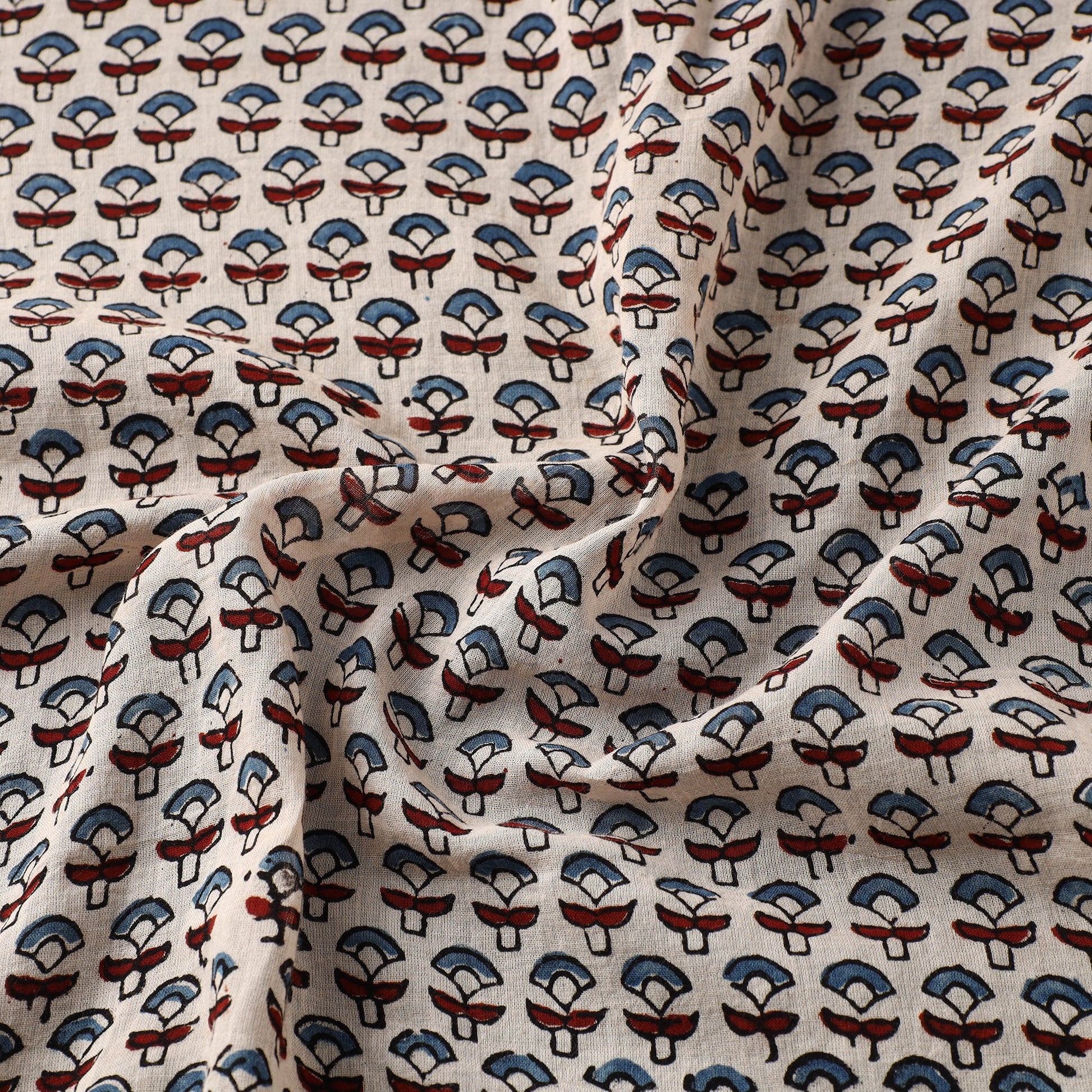 Beige - Ajrakh Hand Block Printed Mul Cotton Fabric 05