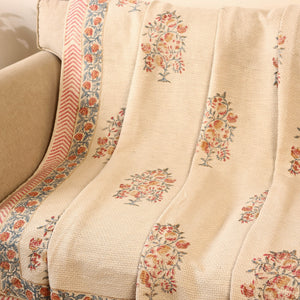 Beige - Sanganeri Print Cotton Sofa Throw (88 x 60 in) 16