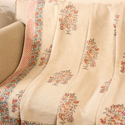 Beige - Sanganeri Print Cotton Sofa Throw (88 x 60 in) 16