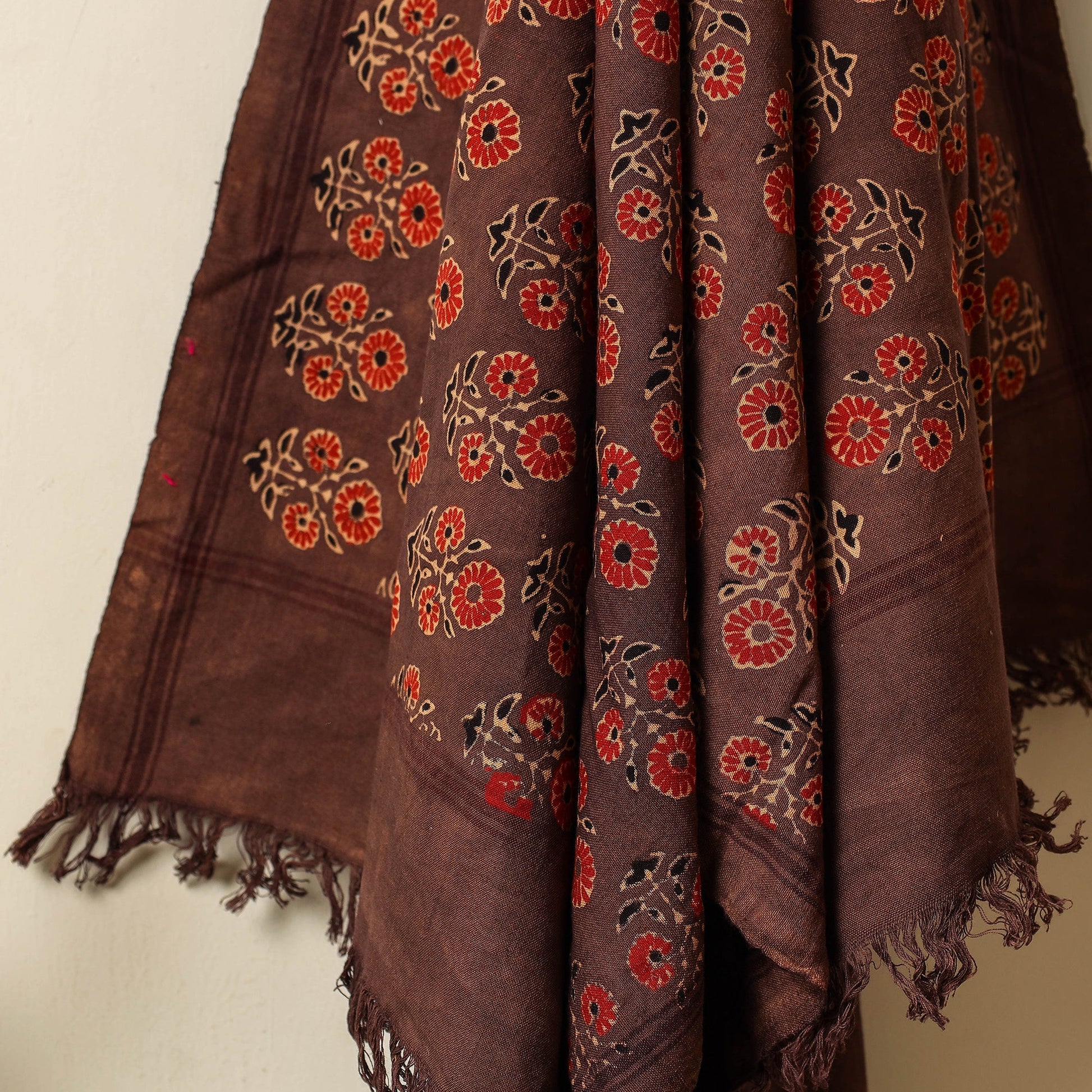 Brown - Block Print Cotton Ajrakh Handloom Towel