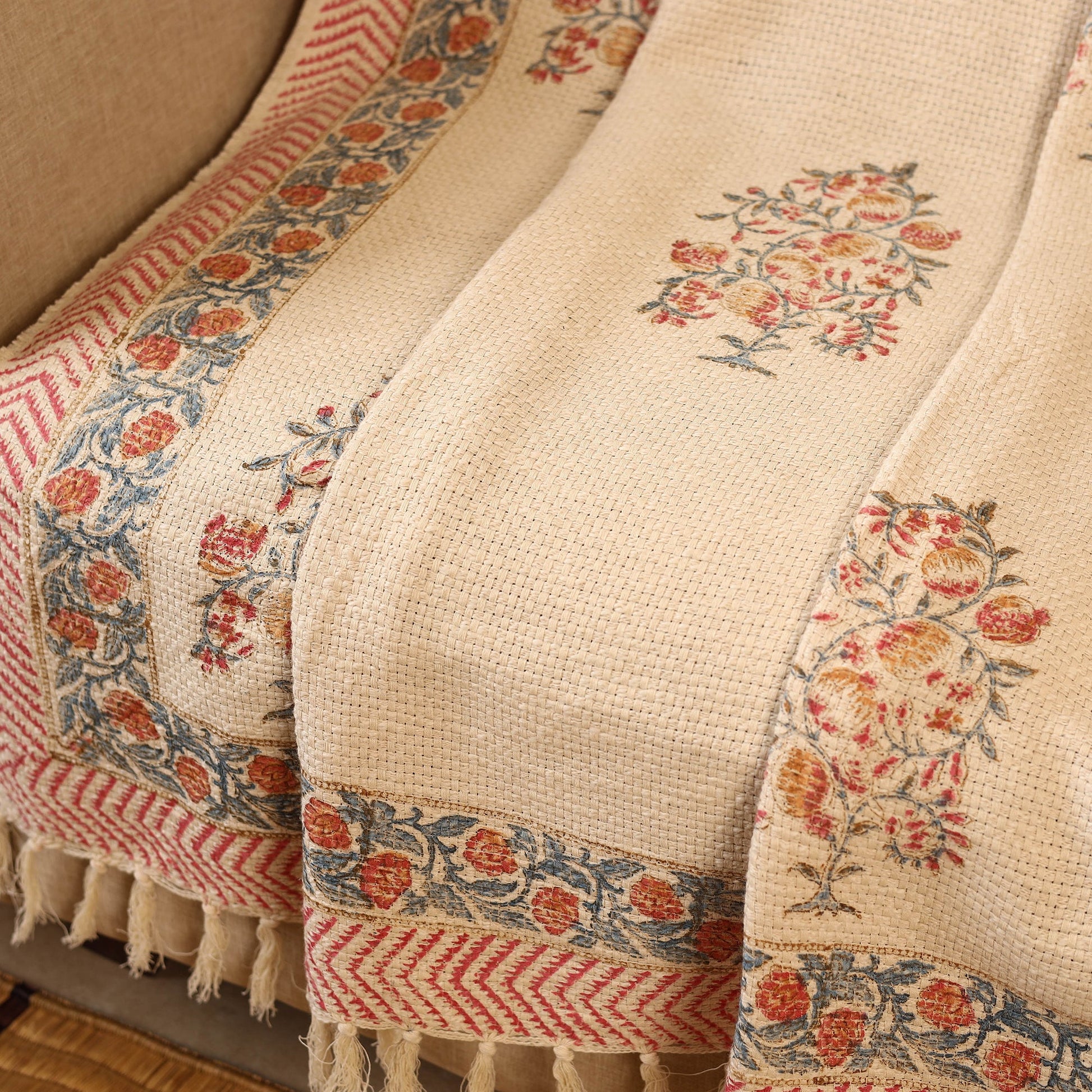 Beige - Sanganeri Print Cotton Sofa Throw (88 x 60 in) 16