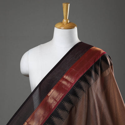 Brown - Kanchipuram Cotton Fabric with Zari Border 02