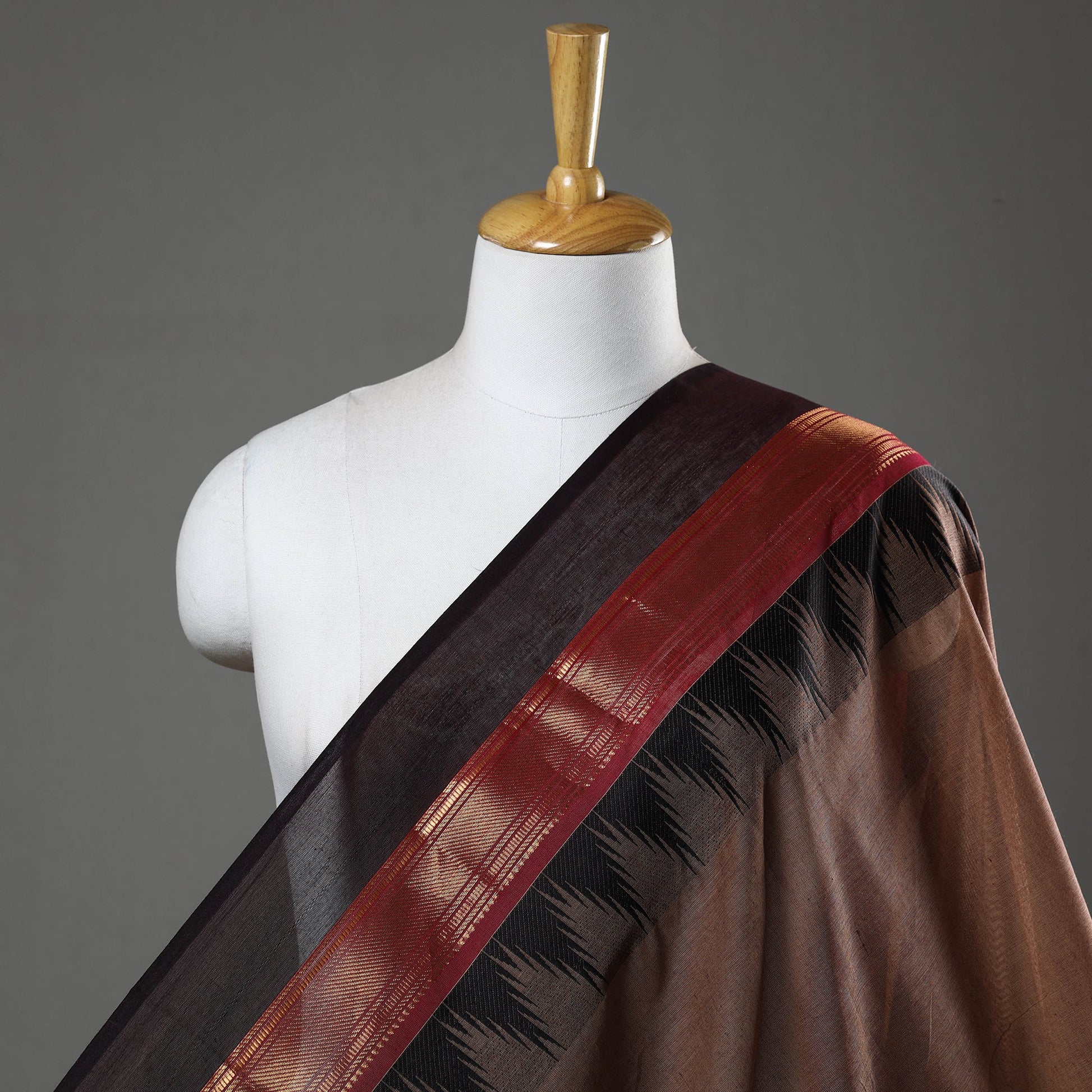 Brown - Kanchipuram Cotton Fabric with Zari Border 02