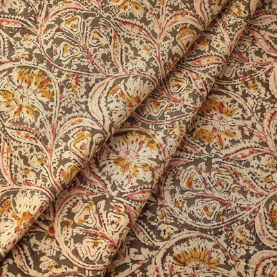 Brown - Kalamkari Block Printed Natural Dyed Cotton Fabric