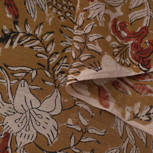 Brown - Ajrakh Dabu Bagru Block Print Chanderi Silk Fabric 09