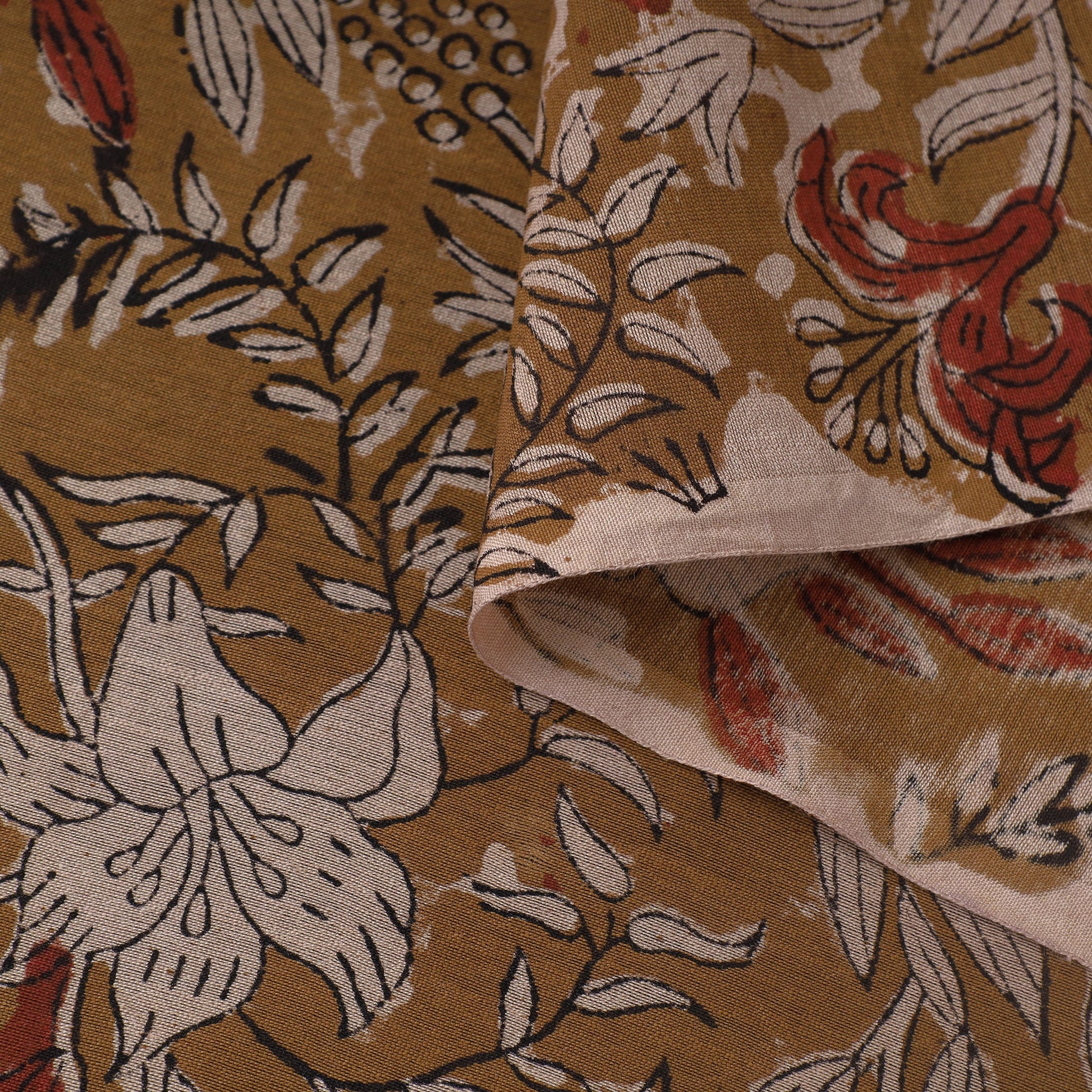 Brown - Ajrakh Dabu Bagru Block Print Chanderi Silk Fabric 09