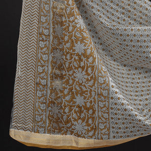 Brown - 3pc Sanganeri Block Printed Maheshwari Silk Suit Material Set